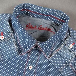 Robert Graham Denim Western Cowboy Polka Dot Shirt Men L Blue Preppy Lightweight